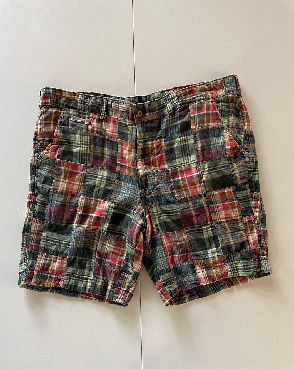 Men’s VTG 1946 Madras Patched Plaid Shorts - Size 42